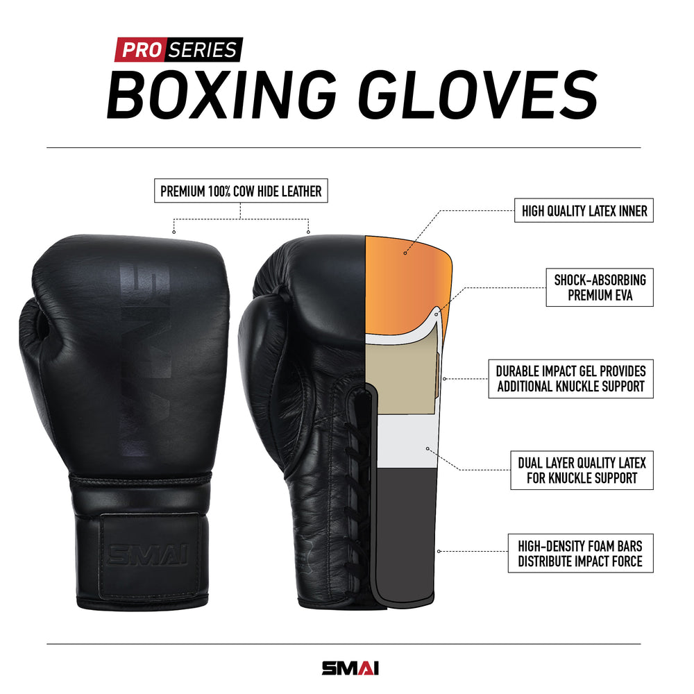 Pro Series Leather Lace-Up Boxing Glove - Black