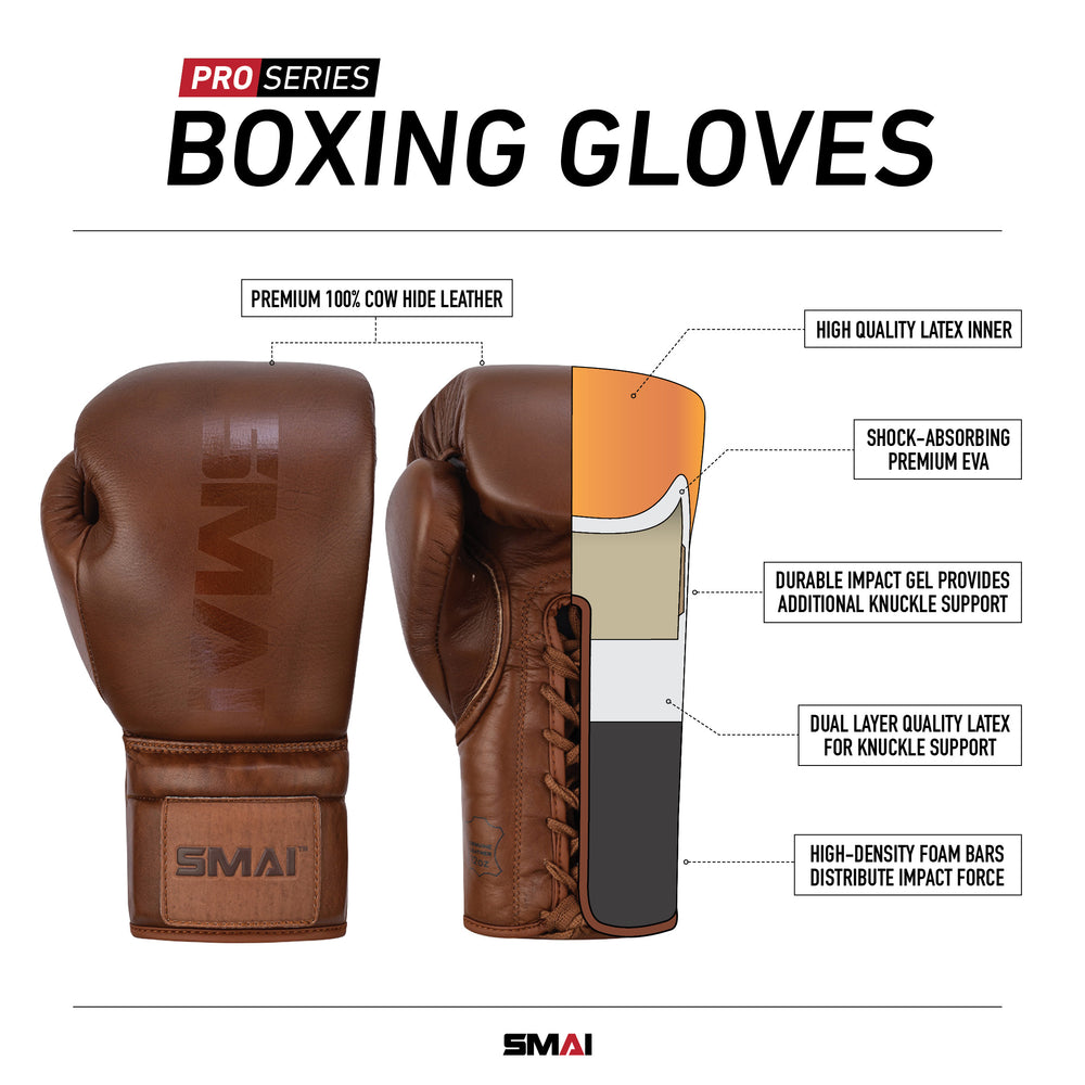 Pro Series Leather Lace-Up Boxing Glove - Antique Brown