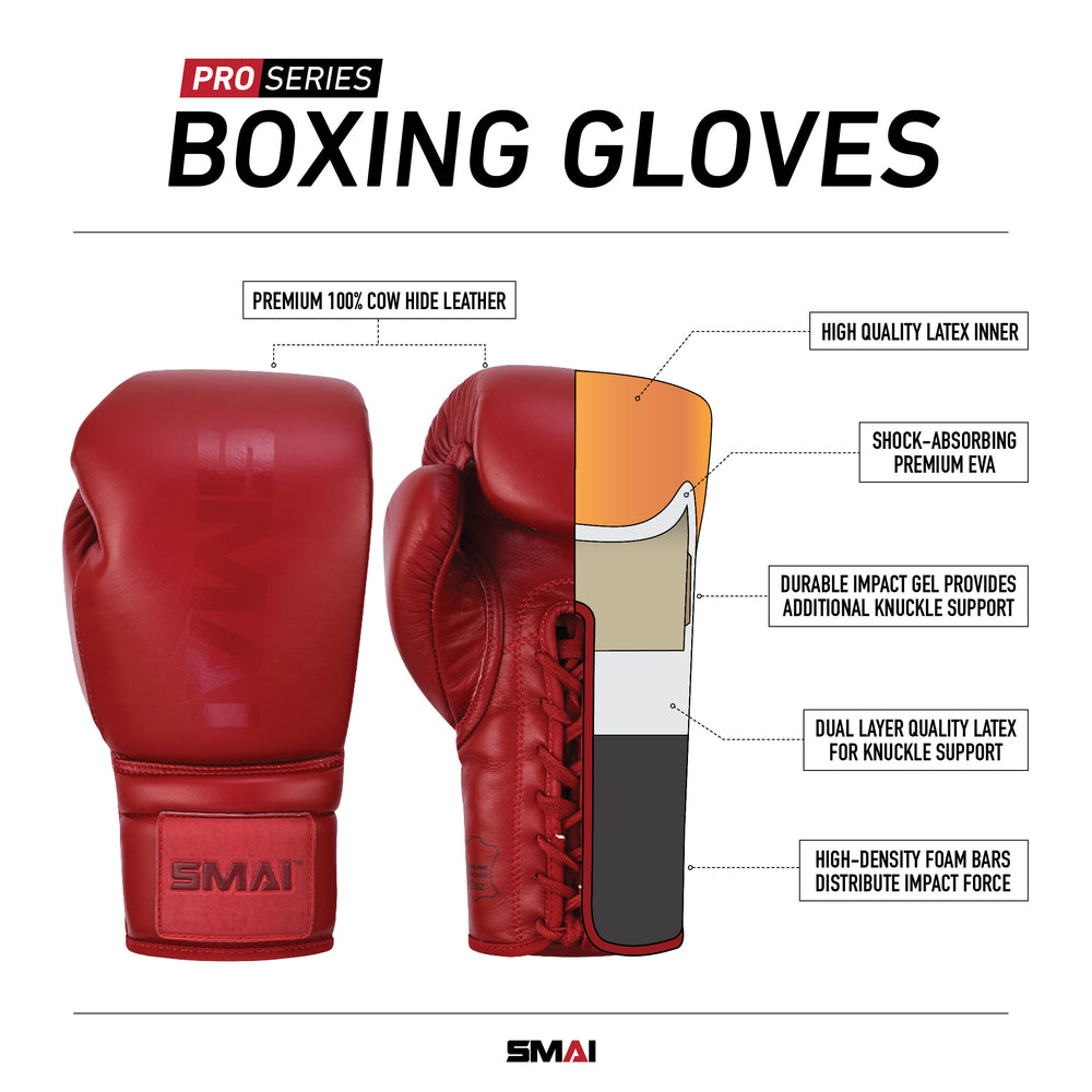 Pro Series Leather Lace-Up Boxing Glove - Crimson Red