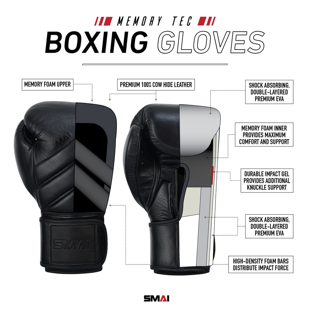 Memory Tec Leather Boxing Glove - Black