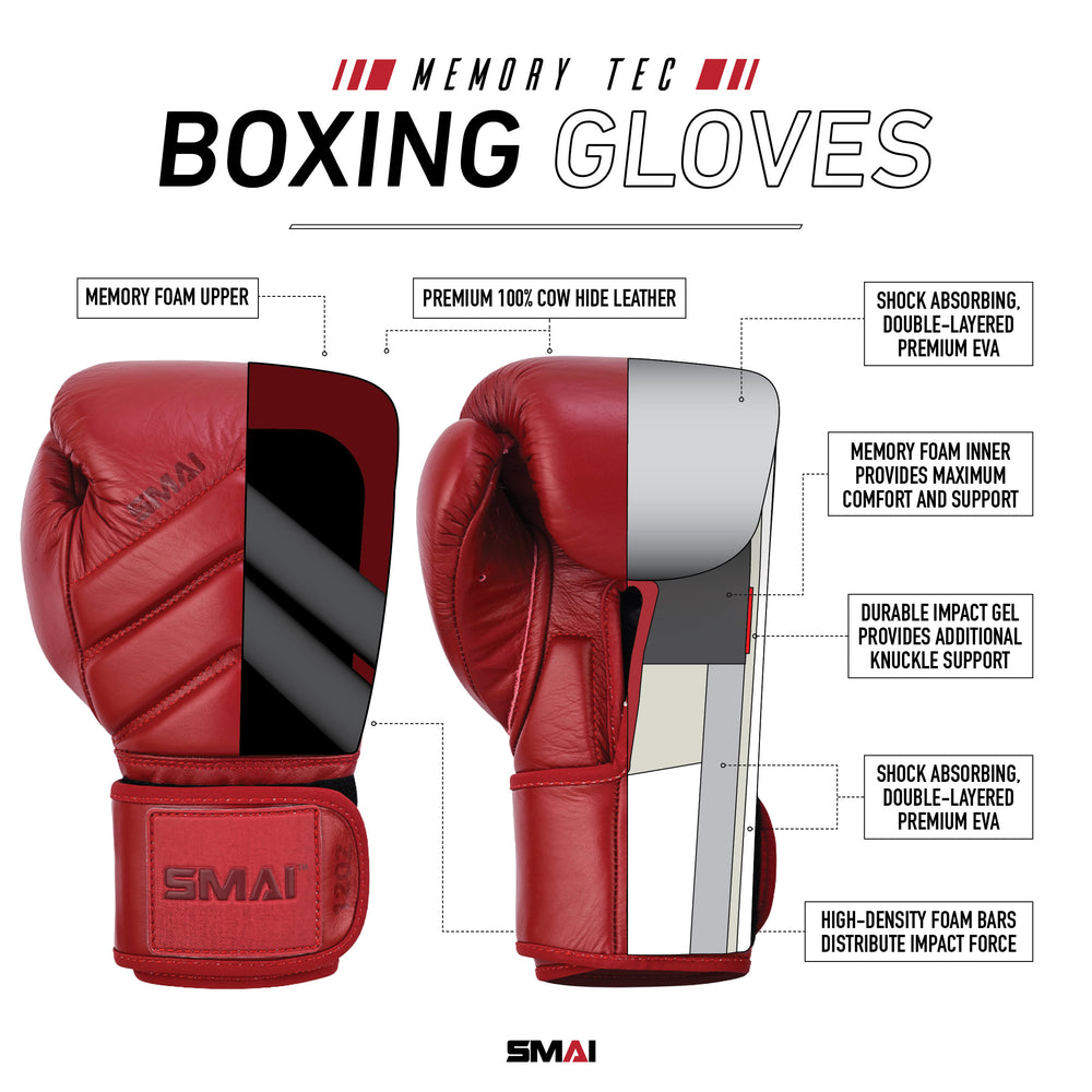 Memory Tec Leather Boxing Glove - Crimson Red