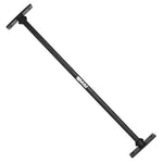 A black adjustable X-Frame Chin Up Bar with a 32mm diameter, featuring brackets on both ends, is positioned diagonally against a white background. Despite the generic brand label "No Sync To Channel Engine," it stands out for its sleek design and functionality.