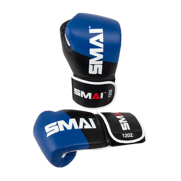 ProGuard Blue Boxing Glove right glove up right while the left is lying palm facing down infront