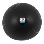 The SMAI Slam Ball Monster - 80kg is a black weighted exercise ball with a textured surface, gray curved lines, and a central circular label showing "80 KG" in white, resembling a Strongman Atlas Stone.