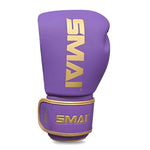 Introducing the SMAI Gold Series Boxing Glove in Purple/Gold, featuring gold accents and bold “SMAI” branding printed in gold on both the glove and wrist strap. Designed to deliver enhanced wrist support, this glove offers added stability throughout your training sessions.