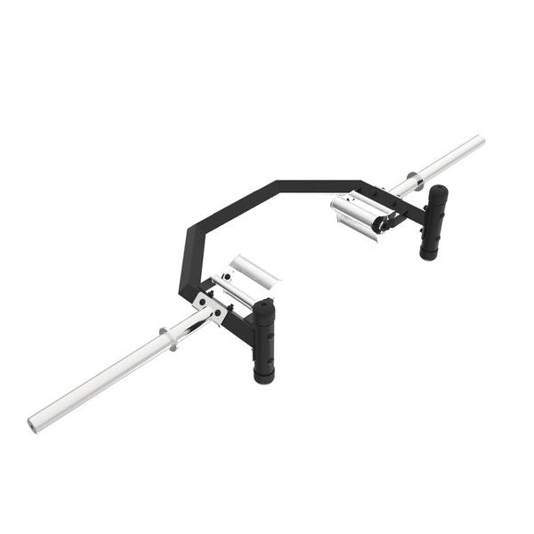 The SMAI Yard Open Hex Trap Bar - Tri Grip Rotating Handle features a black center frame and chrome sleeves, raised handles, and rotating grips—ideal strength equipment for deadlifts, shrugs, and enhanced weightlifting performance.