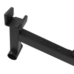 A close-up of the SMAI The Yard - Single Barbell Jack, a black metal bracket with mounting points and "THE YARD" embossed—an ideal Olympic barbell accessory or deadlift bar jack for your gym setup.