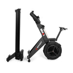 A black SMAI AirMag X Rower shown with its monorail separated from the main hybrid air magnetic resistance unit.