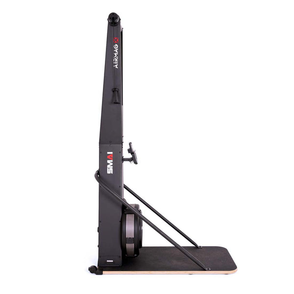 Black SMAI AirMag X Skier ski machine with a floor platform and vertical design.