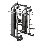The SMAI All in 1 Functional Trainer is a multifunctional home gym with pull-up bars, cable pulleys, smith bar, weight storage pegs, and multiple handles for commercial-grade strength training and resistance workouts.