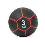 The "Sale Item" commercial medicine ball set, with a robust rubber shell, is designed in black with red seams and the "3 KG" label stylishly shown in white.