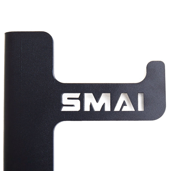 10 barbell gun rack Close up of SMAI Laser Cut logo