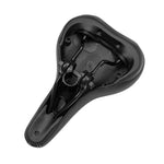 A close-up of the underside of a black SMAI Air Fit Bike 2.0 Seat displays the mounting rails, clamp, and padding against a white background—perfect for identifying this replacement bicycle seat.