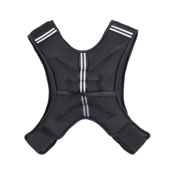 The SMAI Weighted Ruck Vest - Black features gray reflective stripes, wide shoulder straps, and adjustable closures, shown on a white background.
