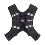 The SMAI Weighted Vest - Black features padded shoulder straps, gray reflective stripes, a front buckle closure, and the SMAI logo on the right chest. Ideal for adding resistance to workouts.
