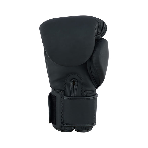 A single SMAI PRE ORDER - Gold Series Boxing Glove - Black/Gold with a velcro strap, shown upright on a plain white background—premium gloves by SMAI for superior performance and durability.