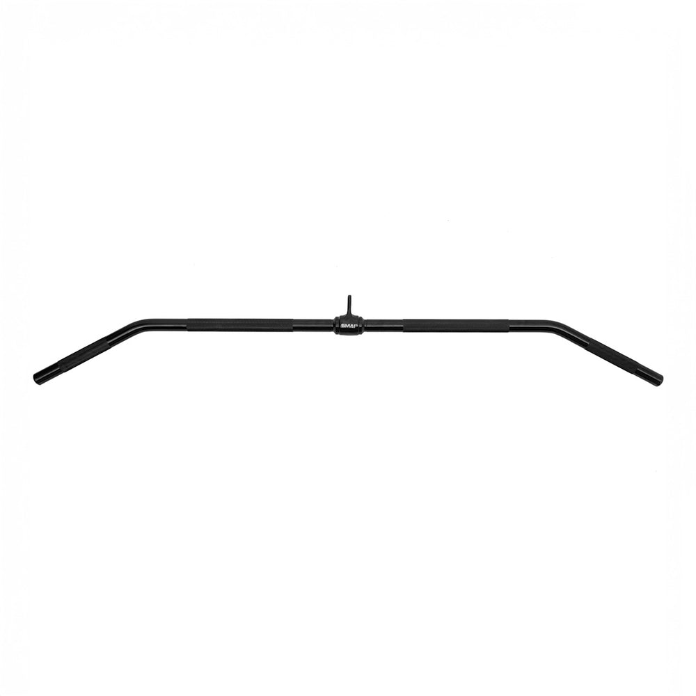 The SMAI Lat Pull Down Bar Attachment for Cable Machine features wide, angled knurled grips and a central hook for back workouts, shown in black on a plain white background.