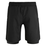 The SMAI Hybrid MMA Grappling Shorts - Black feature an elastic waistband, two side pockets, and a fitted inner layer extending below the hem, shown against a plain white background.