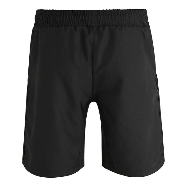 The SMAI Hybrid MMA Grappling Shorts in black feature a plain back, elastic waistband, and lightweight design, making them perfect for training or casual wear.