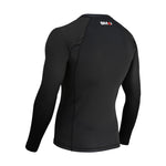 The SMAI Long Sleeve Rash Guard - Black is shown from the back with a small neckline logo. Its fitted design and subtle stitching make it perfect for no-gi grappling or as an MMA compression shirt.