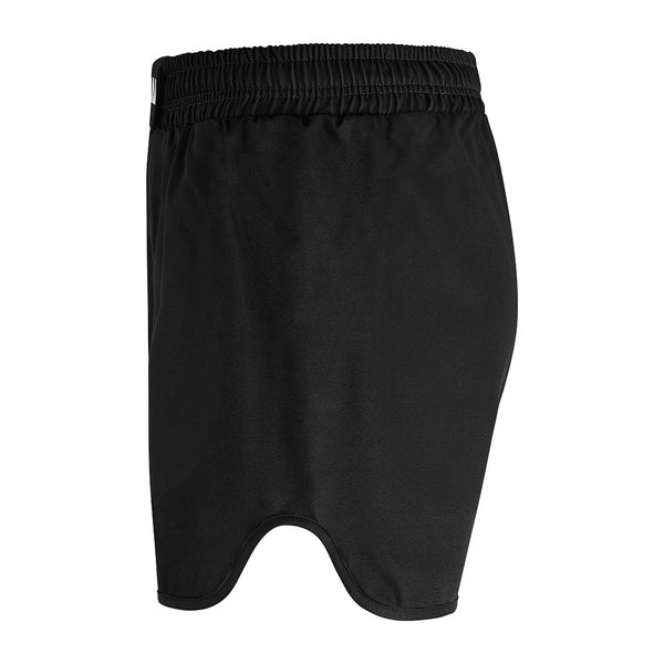 The SMAI MMA Grappling Shorts - Black feature an elastic waistband, a curved back hem, smooth polycotton fabric, and a stretchy gusset for comfort—shown here from the back.