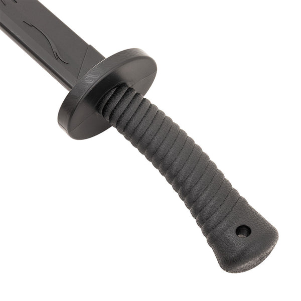 The SMAI Large Kung Fo Dao / Broadsword - Unbreakable is a black polypropylene training sword with a matching handle, designed for safe and realistic practice sessions.