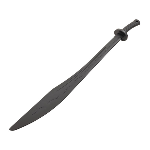The SMAI Large Kung Fo Dao / Broadsword - Unbreakable features a black curved polypropylene blade with decorative grooves, a textured handle and guard, offering durability for realistic Kung Fu Dao training.