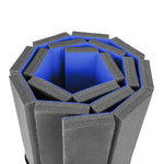 Close-up of Dollamur Flexi Connect Gym Flooring Roll by SMAI in royal blue, rolled into a spiral with black and blue layers, featuring athletic foam technology for a striking, modern geometric look.