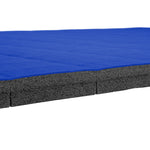 Close-up of SMAI Dollamur Flexi Connect Gym Flooring Roll in Royal Blue, highlighting its textured blue top layer and black base, designed for durable athletic foam technology in combat mats.