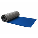 A partially unrolled royal blue and gray foam exercise or yoga mat—specifically the SMAI Dollamur Flexi Connect Gym Flooring Roll—is shown on a white background.