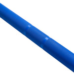 A close-up of the SMAI Barbell - Blue Ceramic Coat - 15kg shows its knurled grip and smooth sections. This rust-resistant barbell, set against a white background, offers lasting durability and high performance.