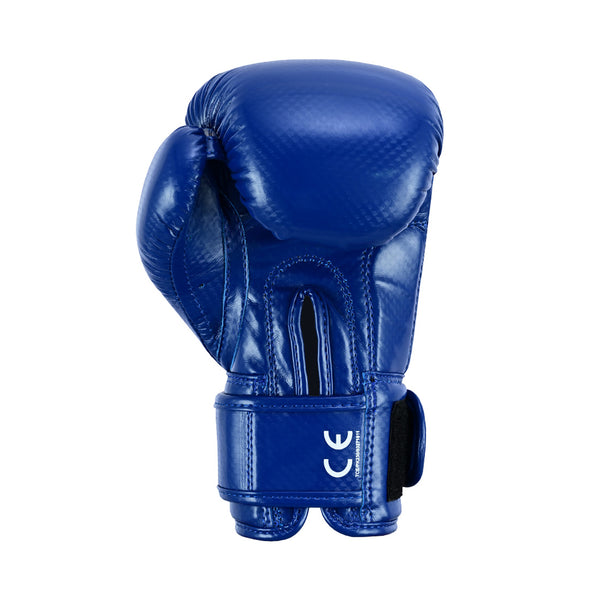 The SMAI PRE ORDER: Essentials Kids Boxing Glove - Blue is shown upright on a white background, featuring a Velcro strap for secure wrist support.
