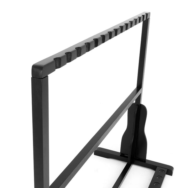Close view of the wooden bo staff rack