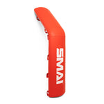 A red kicking pad with "SMAI" in white, constructed from medium-density foam and durable vinyl. It has black straps for easy holding or attachment. The curved-top design is ideal for kick training.