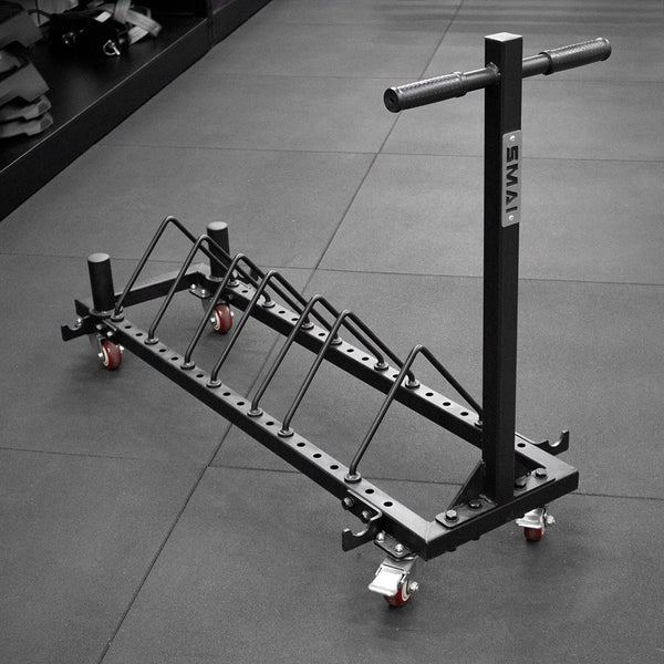 Bumper Plate Storage - Trolley on black gym tiles
