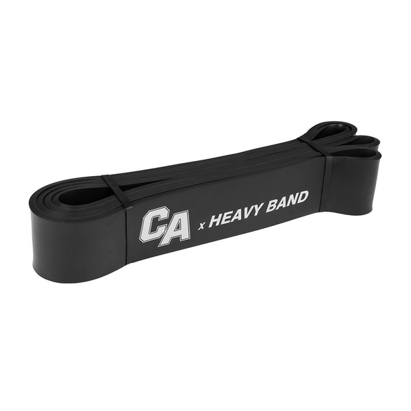 A long black SMAI Combine Air Rubber Resistance Band - 75lb featuring "CA x HEAVY BAND" elegantly printed in white.