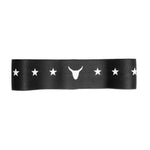 The SMAI Combine Air Knitted Mini Band Extra Heavy - Black features a black headband with five white stars and a central white bull head, symbolizing the band's strength.