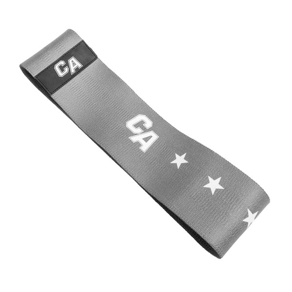 The SMAI Combine Air Knitted Mini Band Light in grey features "CA" and three white stars on polycotton. Shown on a white background, this band is ideal for light resistance workouts.
