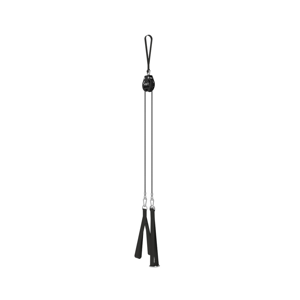 The SMAI Cable Pulley System features ergonomic black handles, a central counter device with a dual pulley for functional strength training, and a wrist strap loop at the top, all shown isolated on a white background.