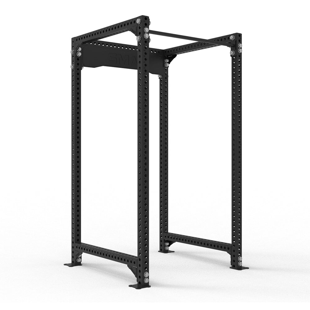 SMAI Single Power Rack with Chin Up Bar - Vanta Series featuring black vertical uprights, horizontal base beams, and a top chin-up bar.