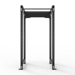 SMAI Vanta Series Single Power Rack with Chin Up Bar in black steel, featuring a chin-up bar across the top.