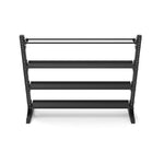 The 1.7m Storage Shelf 3 x Flat + 1 x Ball from the SMAI Vanta Series is a black multi-tier storage solution made of structural steel. Featuring three shelves and a robust frame, it’s ideal for organizing and displaying various items against a plain white background.