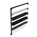 Introducing the Wing Storage Mixed Set - Vanta Series by SMAI, a modular black metal storage rack equipped with adjustable brackets and three shelves. This minimalist, functional design is perfect for organizing gear or displaying items seamlessly in any space.