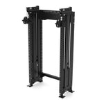 Introducing the SMAI Vanta Series heavy-duty hydraulic garage door hinge mechanism. Engineered with multiple perforations and adjustment handles, it is designed to support massive doors while ensuring strength and durability, reminiscent of the innovation found in the Vanta Series Functional Trainer with dual cable stacks.