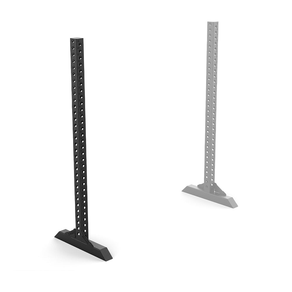 A single SMAI Storage Leg (1.7m, Vanta Series) stands upright with evenly spaced holes; a faded second hints at a pair. Its modular design and sturdy angled base provide reliable commercial-grade support for storage needs.