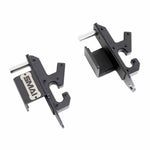 Two black SMAI 2-in-1 Isometric Cup/J-Hook Utilities with silver pins, labeled "SMAI," are shown side by side on a white background. Designed for mounting or holding equipment on Vanta Series Power Racks.