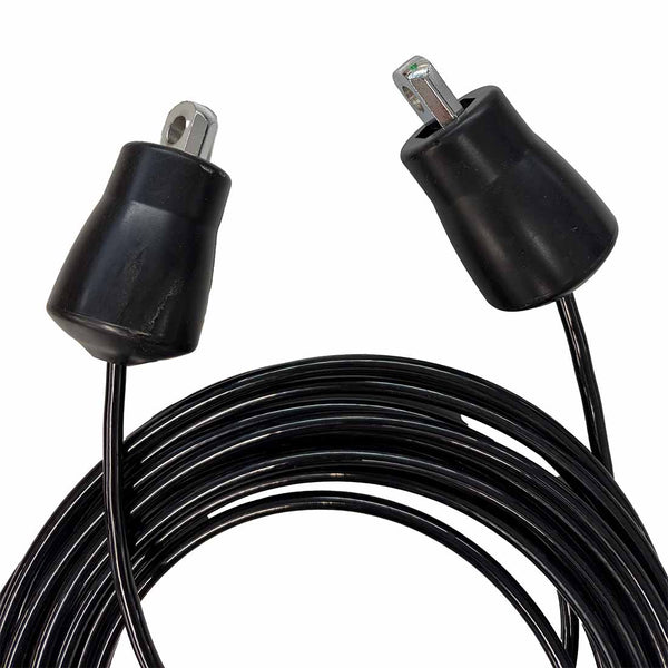 Coiled black Replacement Cable for Vanta Series Cable Conversion Kit - Lat Pull Cable with two rubber stoppers and metal cable ends.