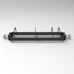 A SMAI Bumper Plate Toaster Storage Shelf - 108cm from the Vanta Series is shown on a white background. Featuring side brackets, a central divider, and bolts on each end, this black metal rack boasts a functional design ideal for efficiently organizing bumper plates or other items.