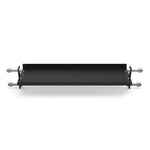 The SMAI Flat Shelf 108cm - Vanta Series is a black rectangular metal tray with raised edges and bolts on both short sides, designed as a commercial gym shelf, shown front-facing against a white background.