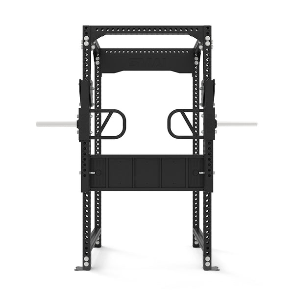 The SMAI Leg Press Attachment - Vanta Series features a durable square steel frame, adjustable bar settings, and horizontal safety bars—ideal for enhancing your home gym strength training setup.